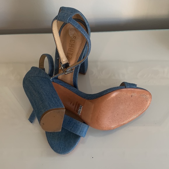 Schutz Denim Ankle Strap Sandals Size 8 - Picture 3 of 5